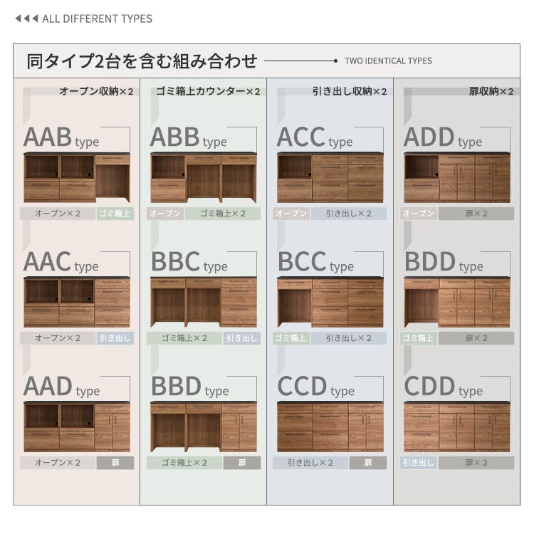 日本製 特殊鋼板を使った組み合わせキッチンカウンター 180cm 引き出し