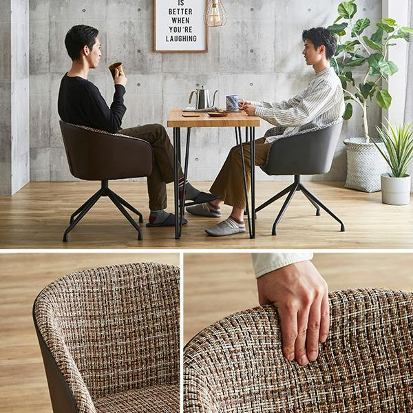回転式ファブリックダイニングチェア2脚 75cm幅テーブル 3点セット