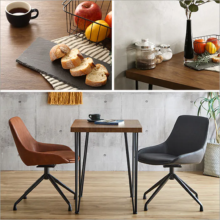 スタイリッシュダイニングチェア2脚 75cm幅テーブル 3点セット【Elde×Umbure】 ヴィンテージ風 コンパクトダイニング 汚れにくい SH-23-SGD3--WA-BKBR【別送品】