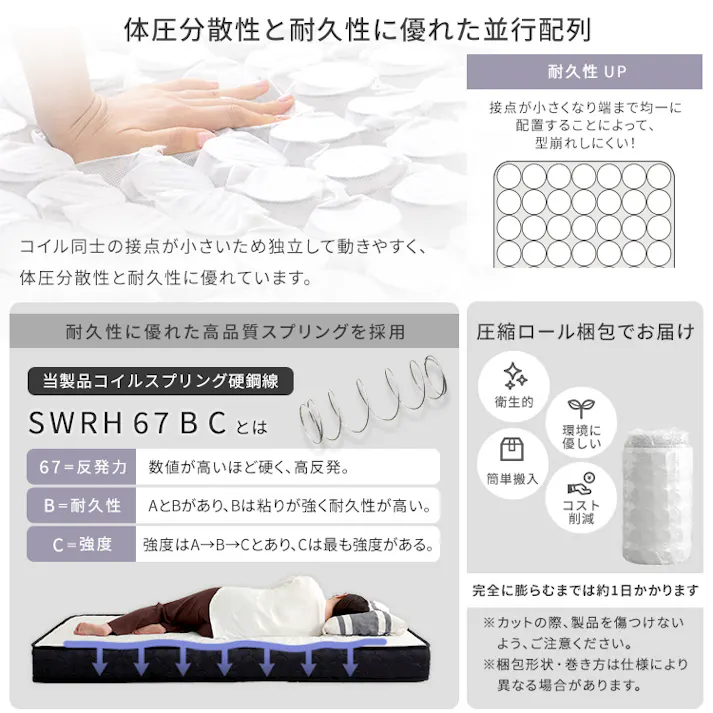 HomeTaste 棚・コンセント付きチェストベッド ポケットコイルマットレスセット(シングル) 熟睡 抗菌・防臭機能搭載 通気性バツグン STL-SRM-S--WOKBK【別送品】