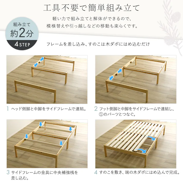 HomeTaste 2分で完成!組立簡単ベッド ハイタイプ【Trans-トランズー】(セミシングルショート) ネジ・工具不要 通気性・頑丈性バツグン 熟睡 TRS-H-SSS--NA【別送品】