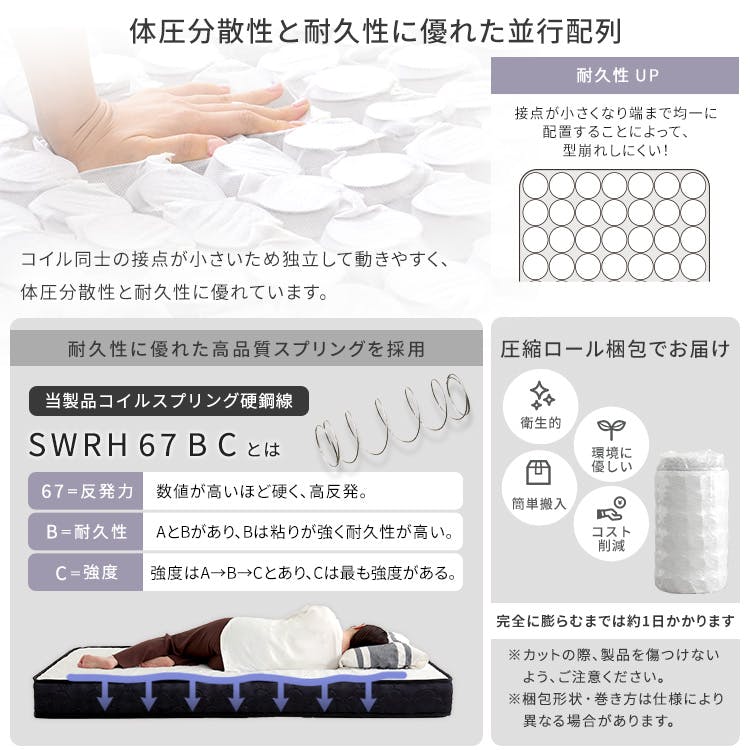 HomeTaste 2分で完成!組立簡単ベッド ポケットコイルマットレスセット