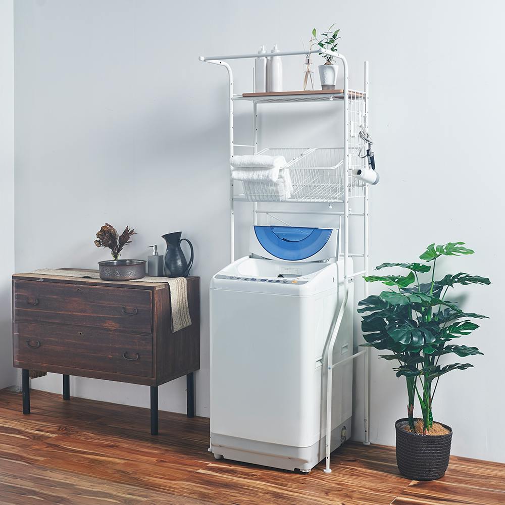 OVITAS カゴ付きランドリーラック 59.0～87.0×51.5×182.0～191.0cm