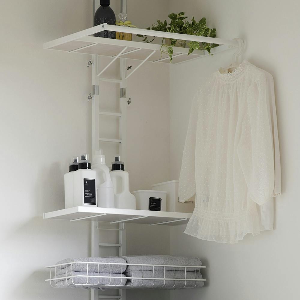 OVITAS ハンガー付き突っ張りラック 58×49×210.0～263.0cm ホワイト 収納 ランドリーラック オープンラック 2750044【別送品】