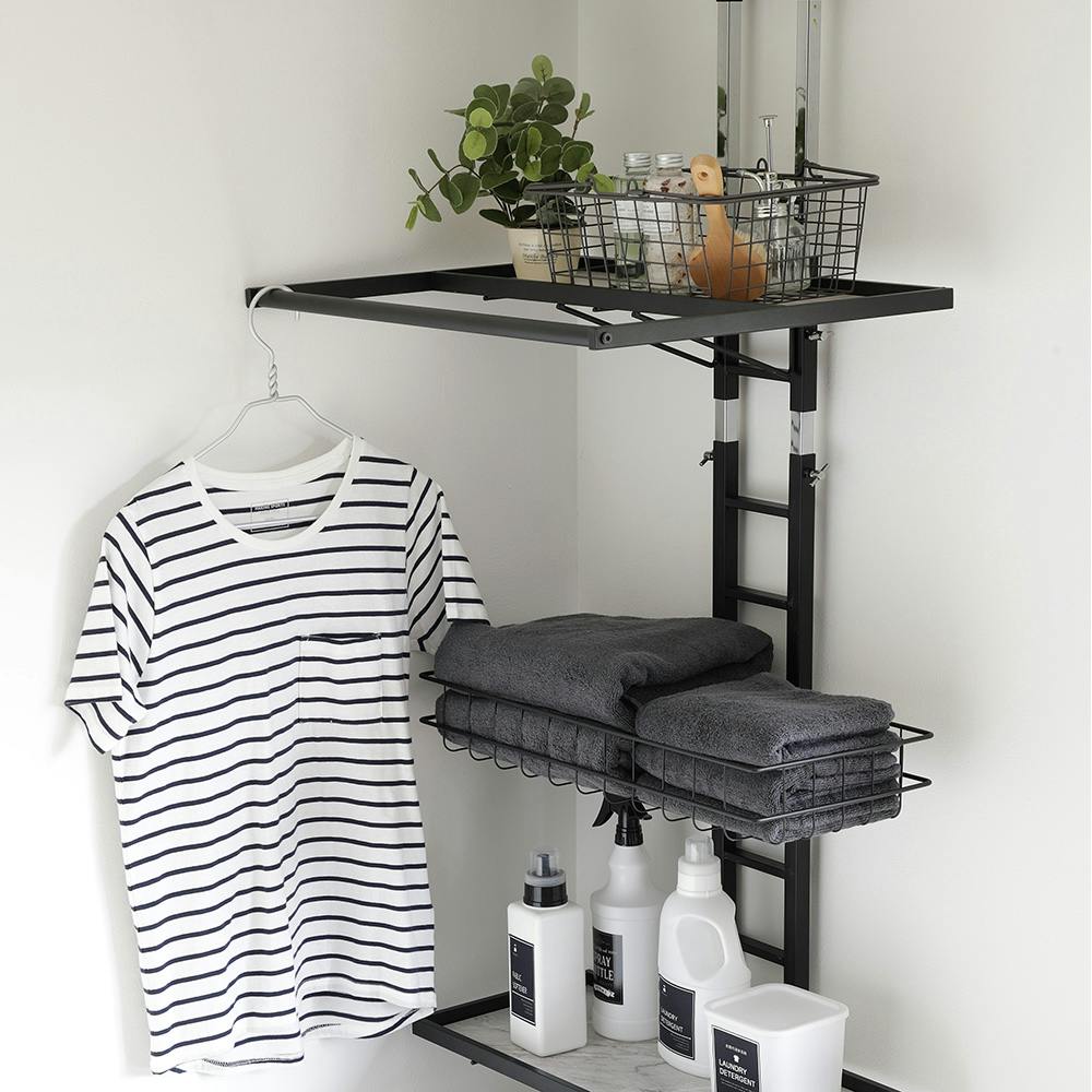 OVITAS ハンガー付き突っ張りラック 58×49×210.0～263.0cm ブラック 収納 ランドリーラック オープンラック 2750045【別送品】