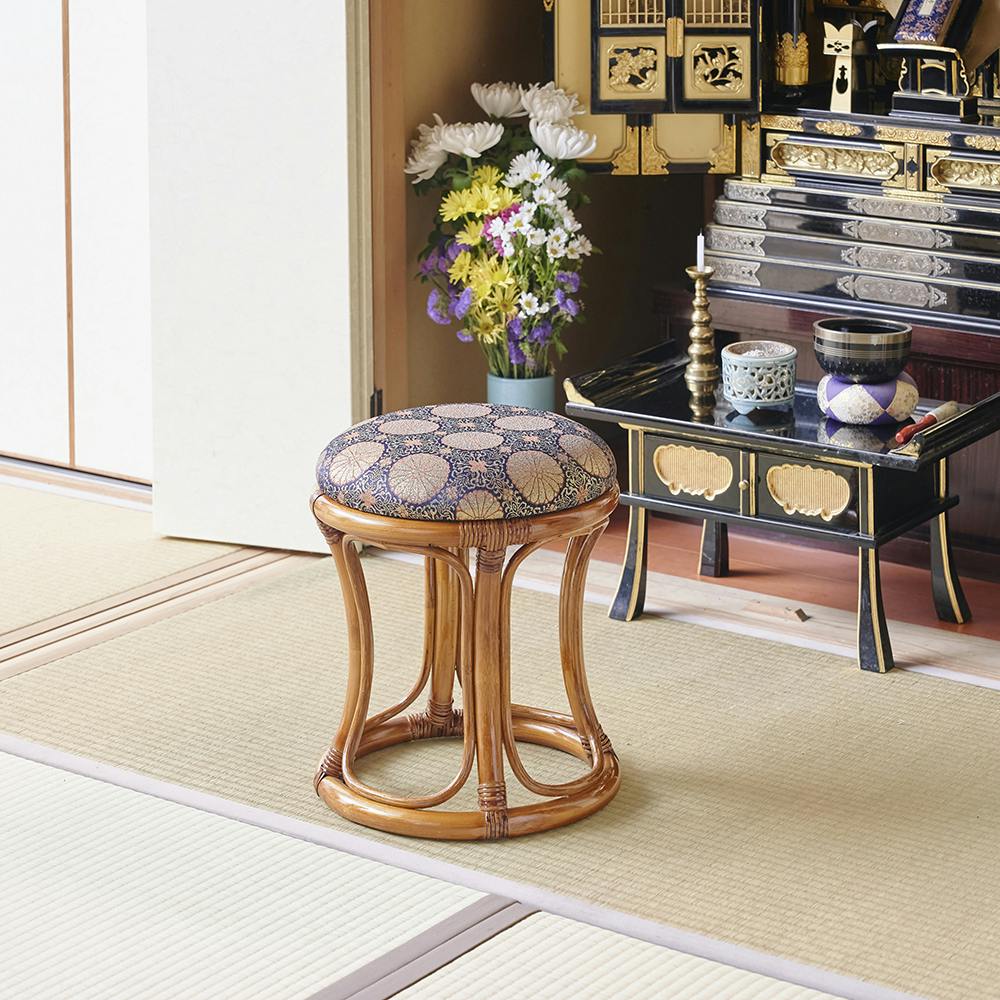 OVITAS 籐丸形ミニスツール お仏前用 32×32×38cm ラタンチェア 椅子 仏壇 2600450【別送品】