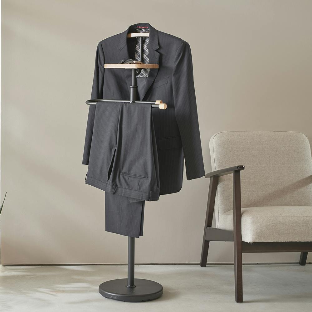 OVITAS スーツハンガー(ブラック) 49×30.5×123cm 収納 ポールハンガー