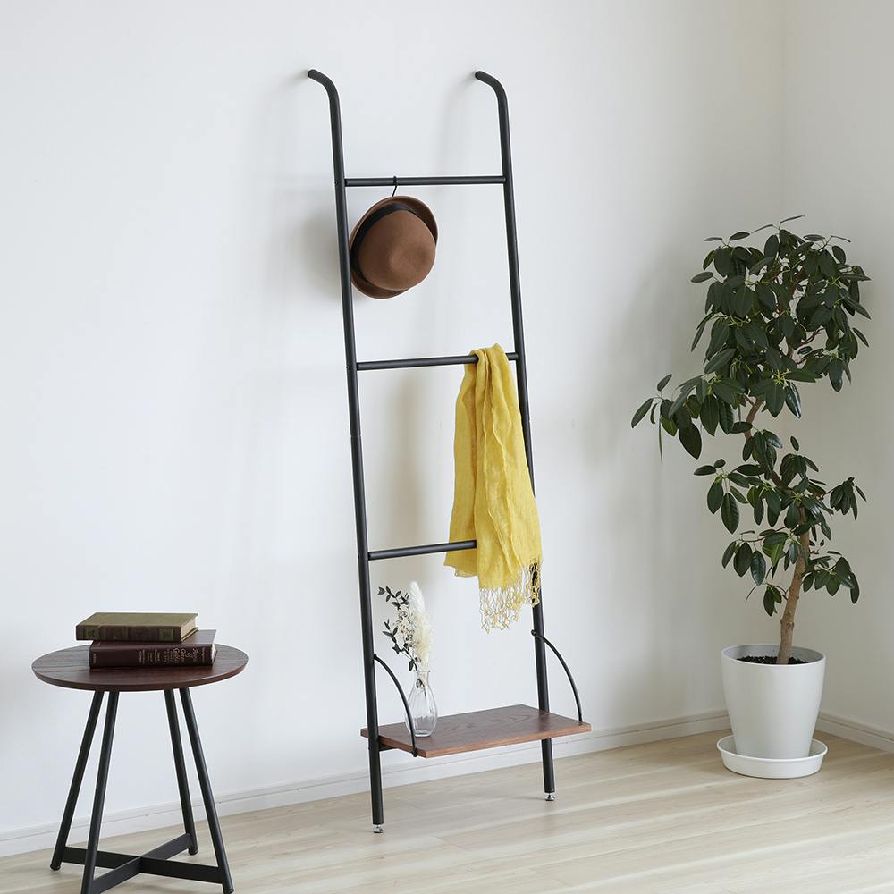 OVITAS ラダーハンガー 46.5×45×165cm 収納 壁掛けハンガー 棚付き 2750119【別送品】