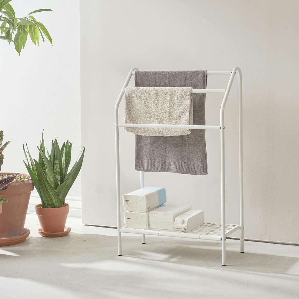 OVITAS タオルハンガー 50.5×27×83.5cm 収納 タオル掛け 棚付き 2680043【別送品】