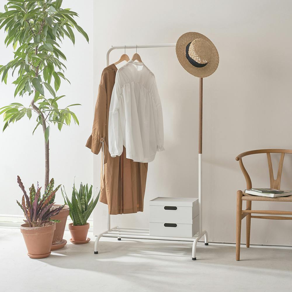 OVITAS ハンガーラック 75×51×155.5cm ホワイト 収納 棚付き おしゃれ 2680059【別送品】