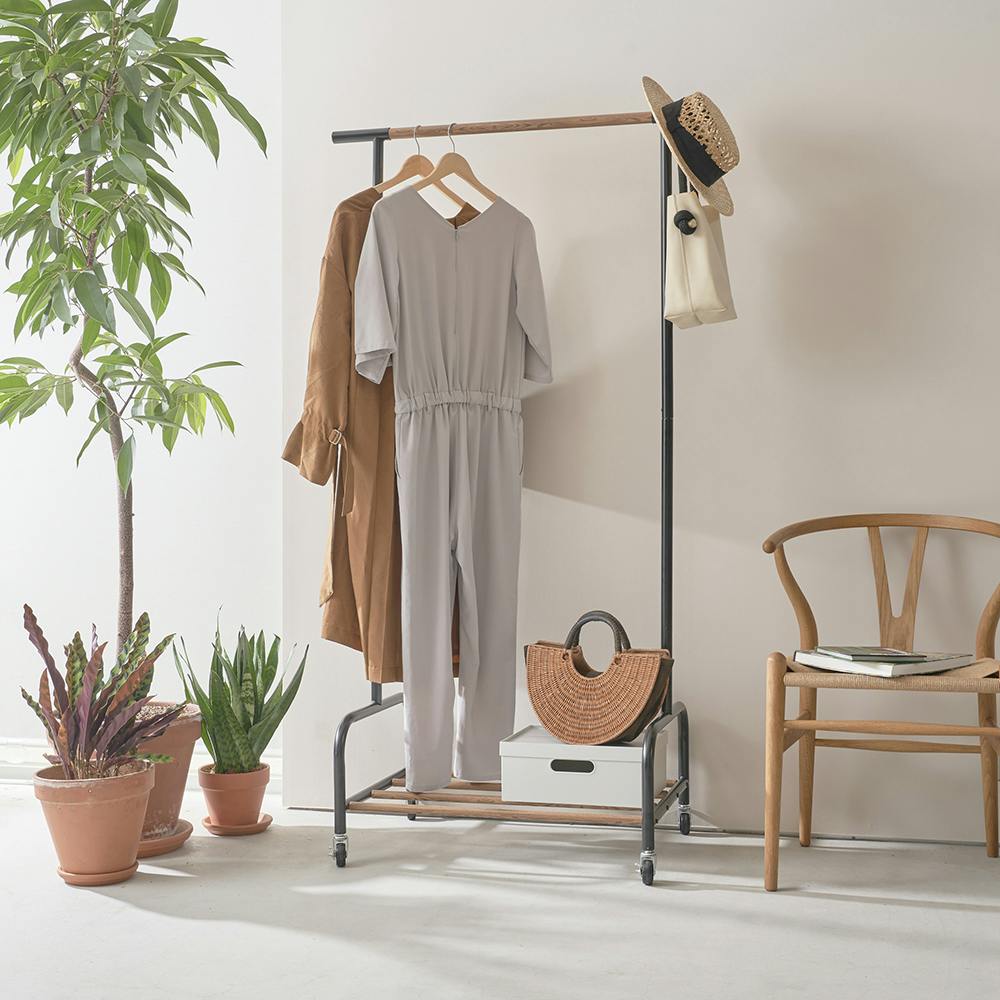 OVITAS 棚付きコートハンガー 90.5×53.5×165.5cm 収納 キャスター付き おしゃれ 2680060【別送品】