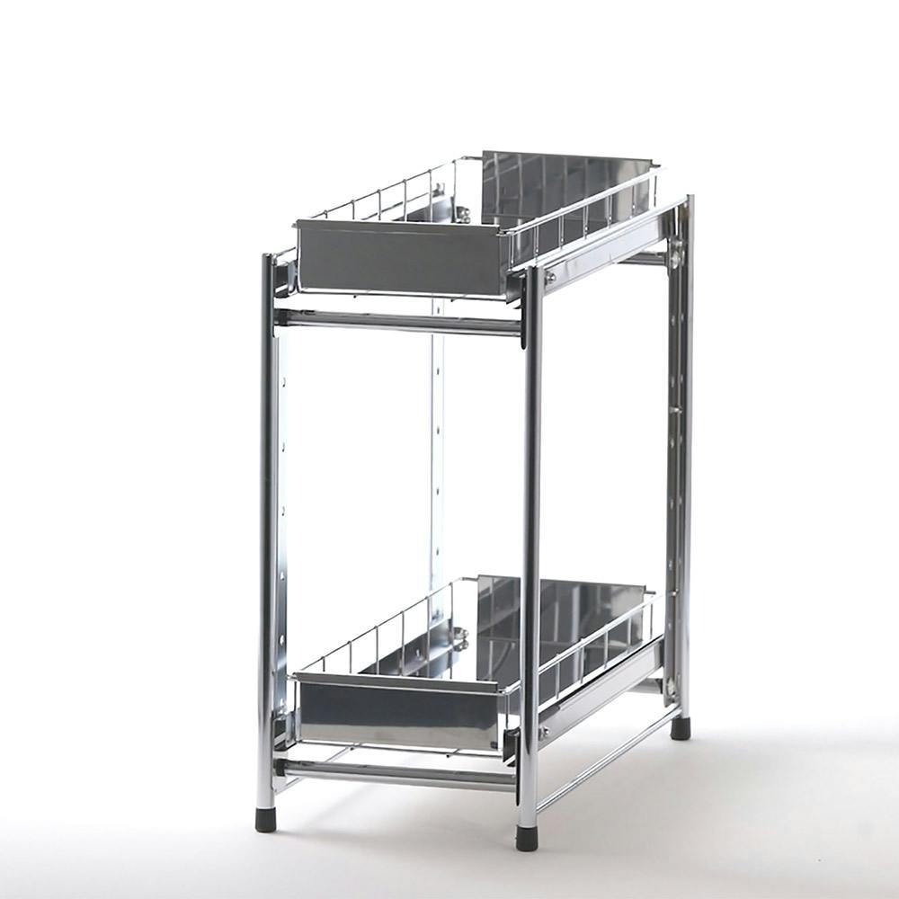 OVITAS ステンレス製引き出しラック2段 20.5×40.5×43cm シンク下収納