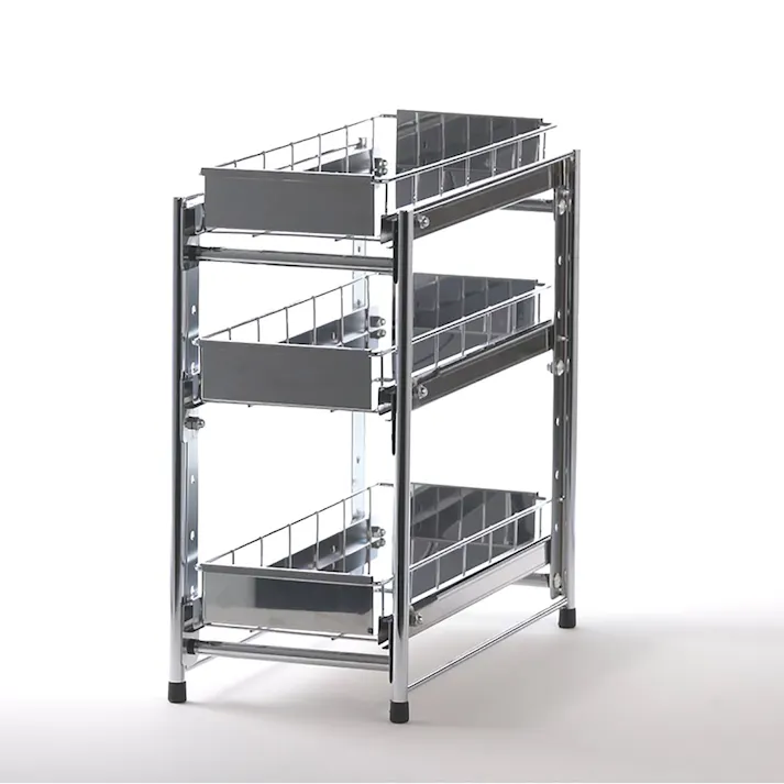 OVITAS ステンレス製引き出しラック3段 20.5×40.5×43cm シンク下収納 ステンレス棚 キッチンラック 日本製 5110024【別送品】