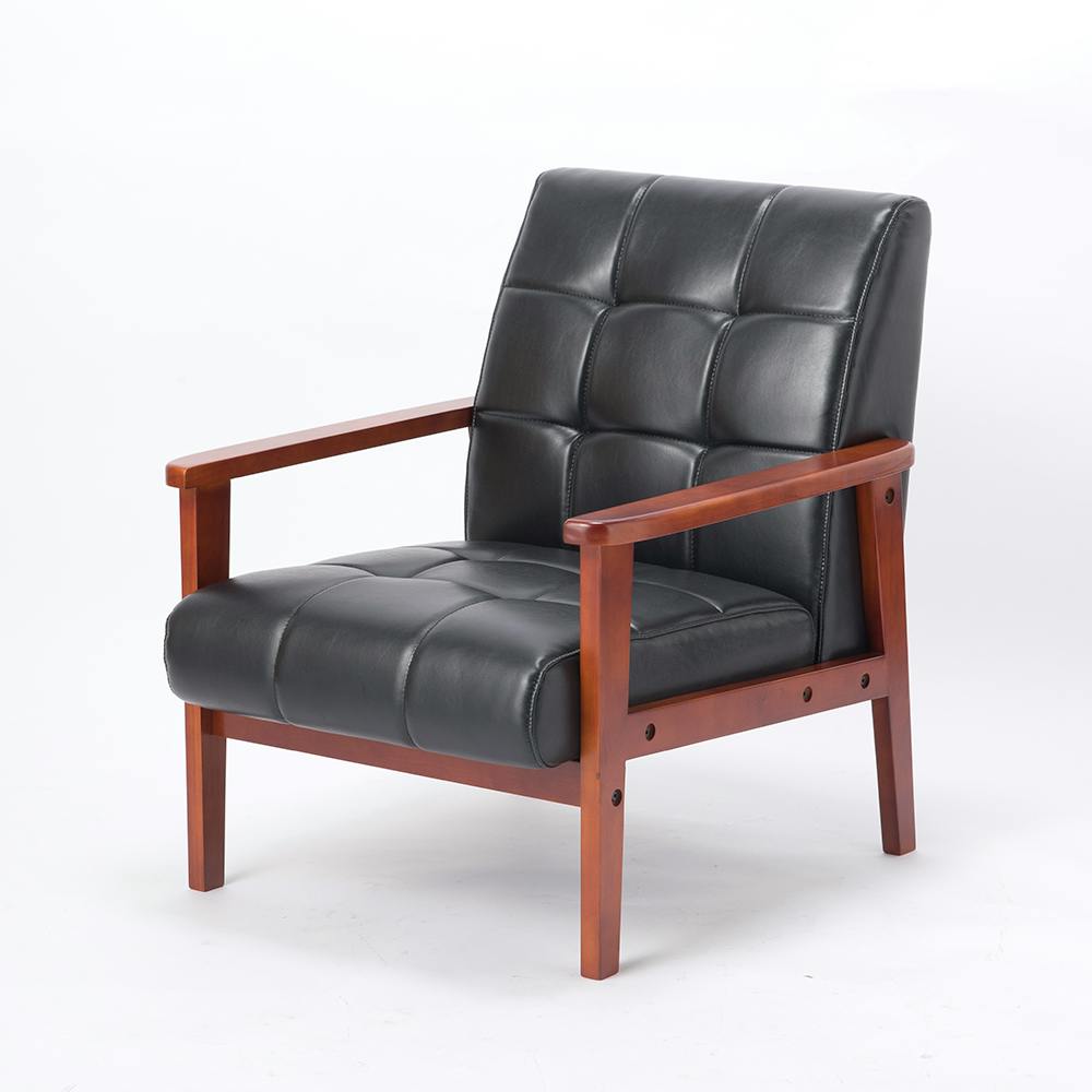 ラニット 木肘1Pソファー BK 65×78×77cm 1人掛けソファ 待ち席 ローソファ 5260035【別送品】