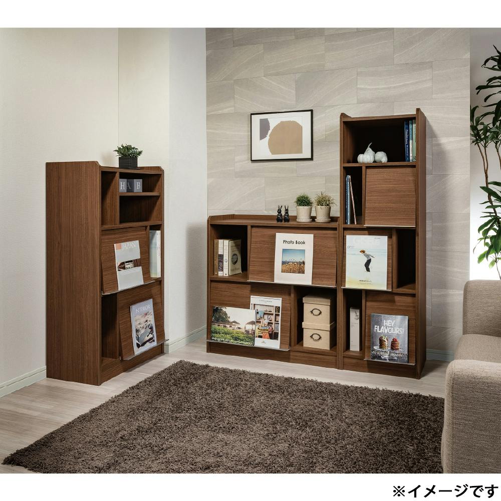 フラップ扉付き収納シェルフ W45×D35.8×H150.1cm ホワイトウッド