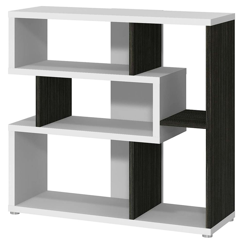 デザインシェルフ W80×D30.1×H84.7cm ホワイトウッド＆ストライプブラウン ラック 見せる収納 間仕切り 1121554【別送品】
