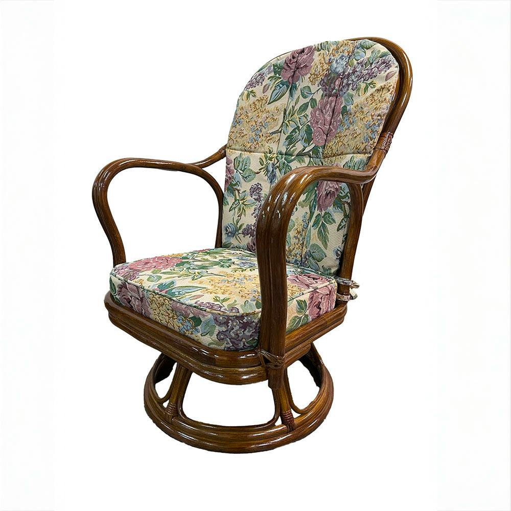 OVITAS 肘当てが高い籐回転座椅子ミドル 56×61×82cm 籐 ラタン 椅子 2600452【別送品】