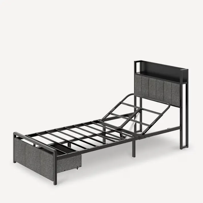電動リクライニングベッド シングル 収納付き 電動ベッド ブラック 幅97×奥行221×高さ109cm 組立簡単 ※フレームのみ 収納 おしゃれ スペース活用 FLEXISPOT B1【別送品】