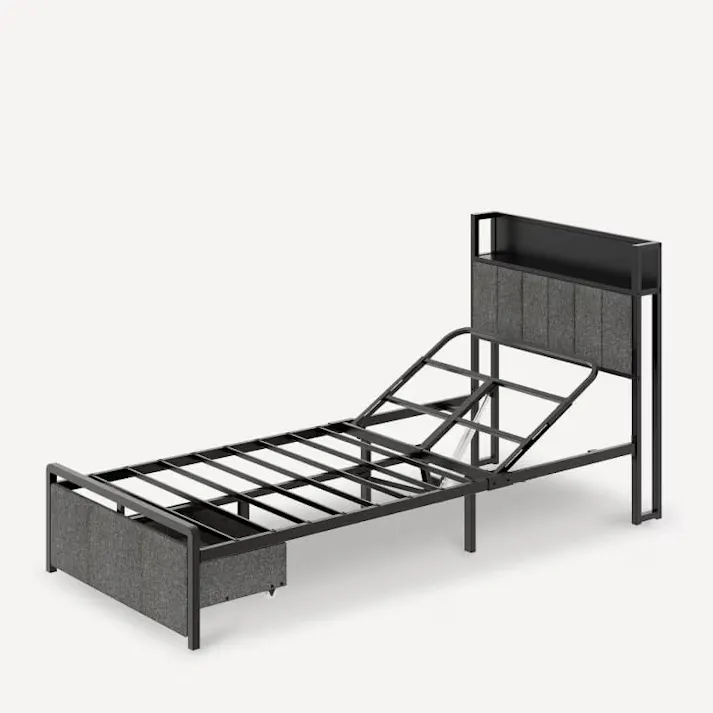 電動リクライニングベッド シングル 収納付き 電動ベッド ブラック 幅97×奥行221×高さ109cm 組立簡単 ※マットレス付 収納 おしゃれ スペース活用 FLEXISPOT B1-MT03【別送品】
