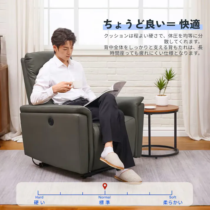 電動リクライニングソファ(一人掛け) 電動ソファ グレー 幅84×奥行91~158×高さ63~100cm 組立簡単 本革 おうち時間 本革 USB FLEXISPOT X9-G【別送品】