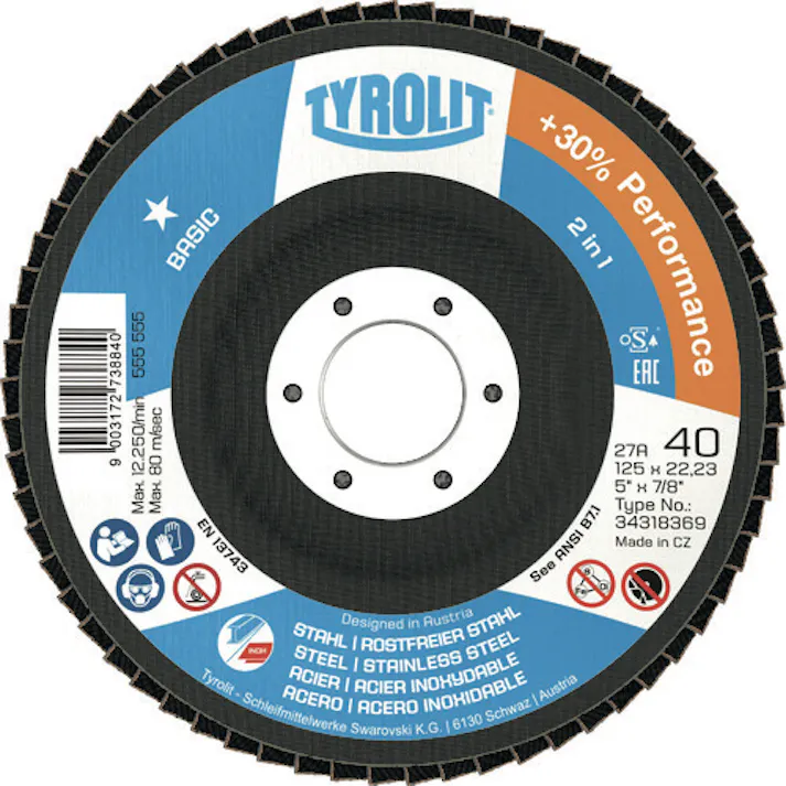 【CAINZ-DASH】TYROLIT社 フラップディスク ベーシックタイプ 125mm #40 34318554【別送品】