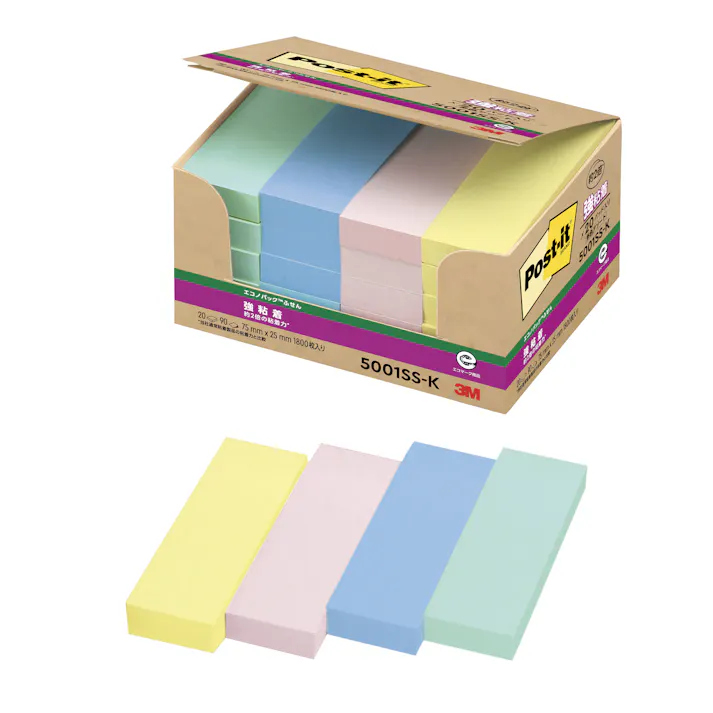 スリーエム 3M ポストイット 強粘着ふせん再生紙エコノパック5001混色 5001SS-K 5セット 付箋 ふせん 強粘着 エコ 混色 コンショク 9999910041306【別送品】