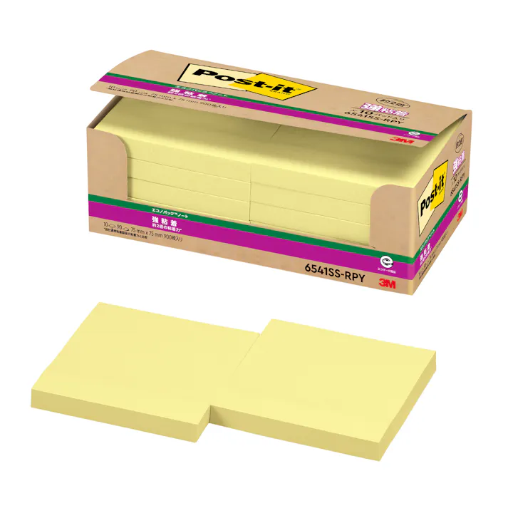 スリーエム 3M ポストイット 強粘着ノート再生紙エコノパック6541イエロー 6541SS-RPY 10セット 付箋 ふせん 強粘着 再生紙 黄色 イエロー きいろ 9999910041467【別送品】