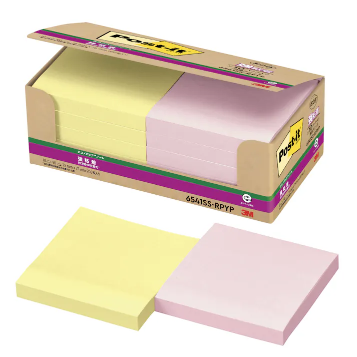 スリーエム 3M ポストイット 強粘着ノート再生紙エコノパック6541イエロー・ピンク 6541SS-RPYP 50セット 付箋 ふせん 強粘着 再生紙 黄色 イエロー ピンク 9999910041535【別送品】