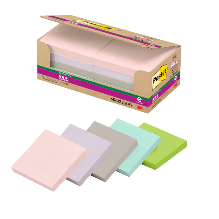 スリーエム 3M ポストイット 強粘着ノート再生紙エコノパック6541混色 6541SS-AP2 60セット 付箋 ふせん 強粘着 再生紙 エコ 混色 コンショク 9999910042143【別送品】