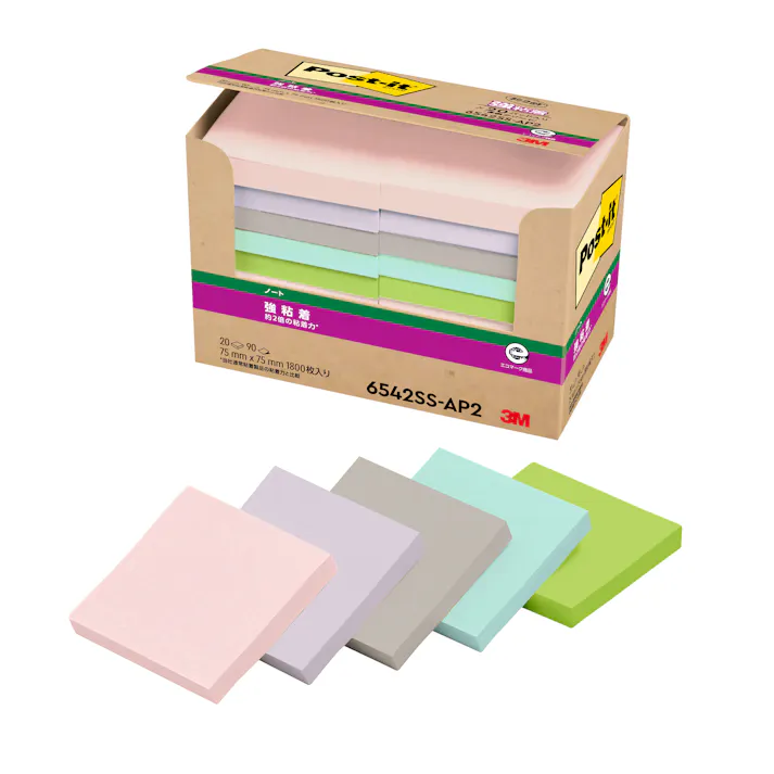 スリーエム 3M ポストイット 強粘着ノート再生紙パワーパック6542混色 6542SS-AP2 50セット 付箋 ふせん 強粘着 再生紙 パワーパック 混色 コンショク 9999910042280【別送品】