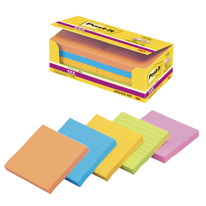 スリーエム 3M ポストイット 強粘着ノート罫線入エコノパック6301ネオンカラー 6301SS-NE 60セット 付箋 ふせん 強粘着 罫線入り エコ ネオン 9999910042396【別送品】