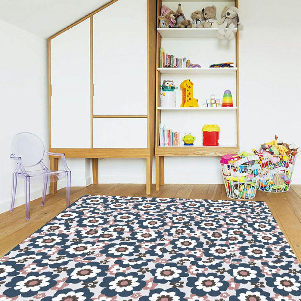 富双合成 貼ってはがせるフロアパネル 約45cm×45cm (4枚入り) ブルー