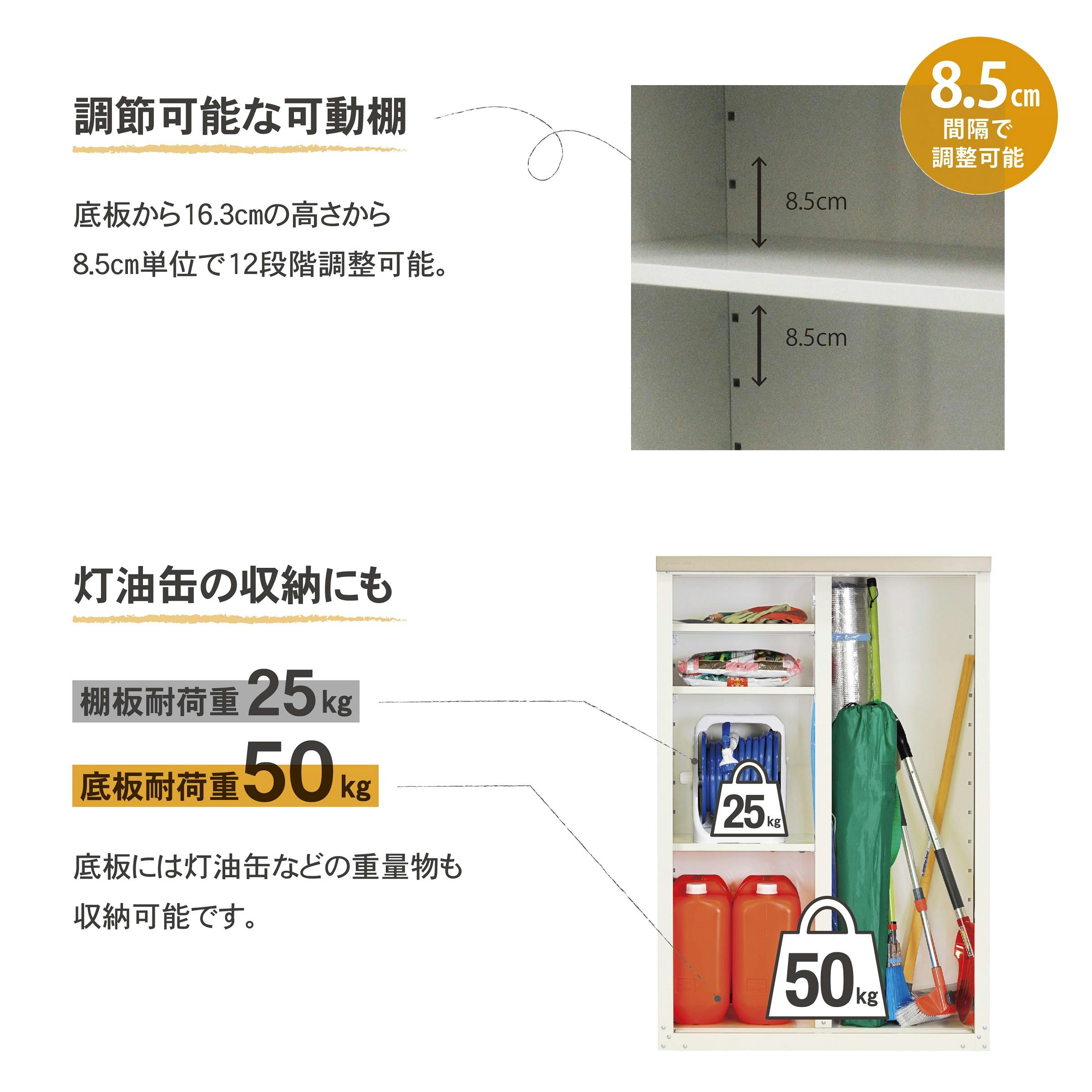 グリーンライフ ハーフ棚小型収納庫 HS-132HT ホワイト 89×47×132