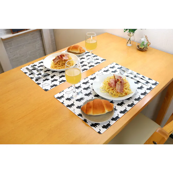 明和グラビア(株) 抗ウイルス ランチョンマット 29×44cm ブラック VPM-ネコ 4977932260122【別送品】