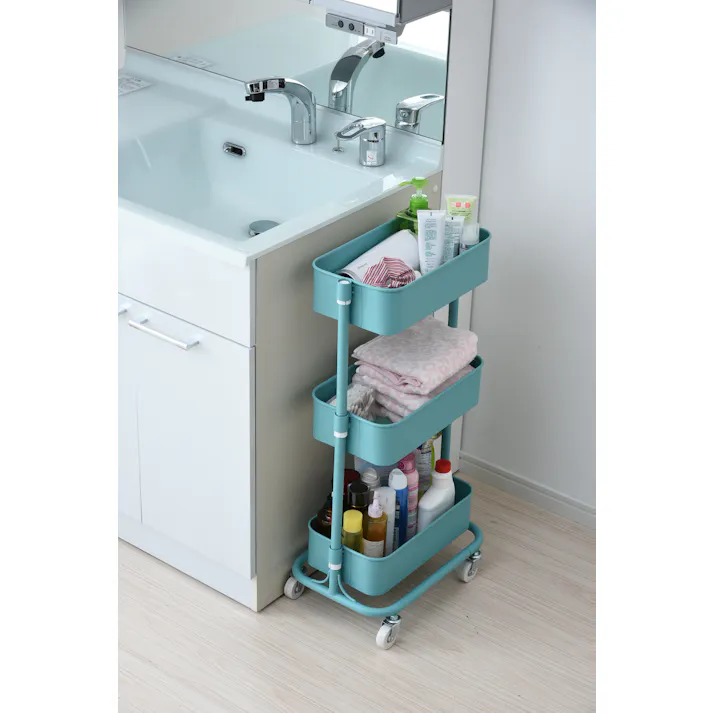 YAMAZEN ヤマゼン バスケツトスリムトローリーLSBT-3(TBL) ターコイズブルー 37082 4983771866722【別送品】