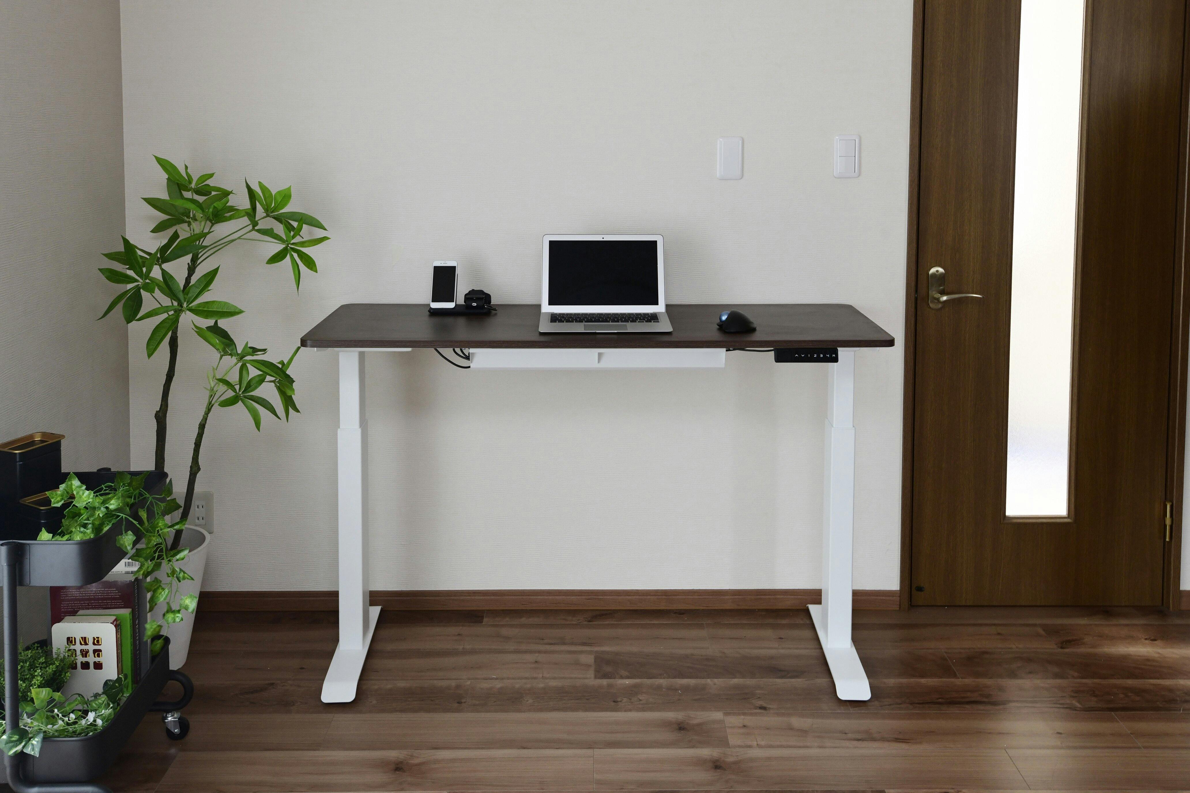 YAMAZEN(山善) スリム電動昇降デスクセツトELD-FSS(MWH)/TS1400(DBR) Q8839 4983771133817【別送品】