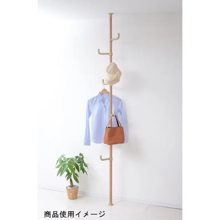 YAMAZEN(山善) 突っ張りポールハンガー シングル 木目調ナチュラル QU001 4983771937279【別送品】