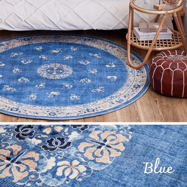 萩原 HAGIHARA シノワズリデザインのプリントラグ ミュゲ190×190ブルー 240632501【別送品】