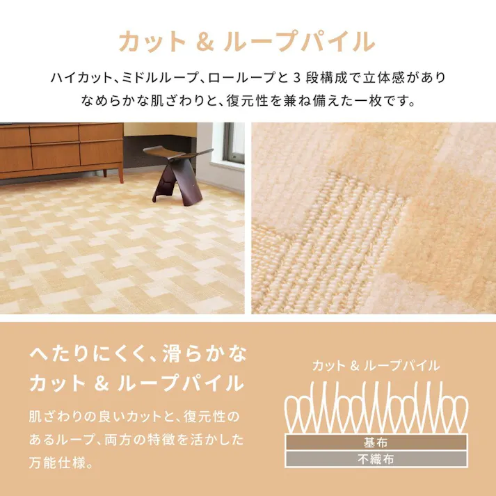 萩原 HAGIHARA レトロかわいい日本製抗菌カーペット バール 江戸間 4.5畳 261×261ローズ 600003945【別送品】