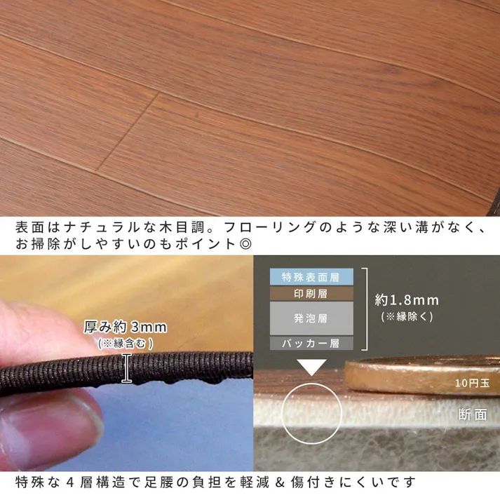 萩原 HAGIHARA 消臭加工付き 木目調フリーマット 45×150ライトベージュ 350114662【別送品】