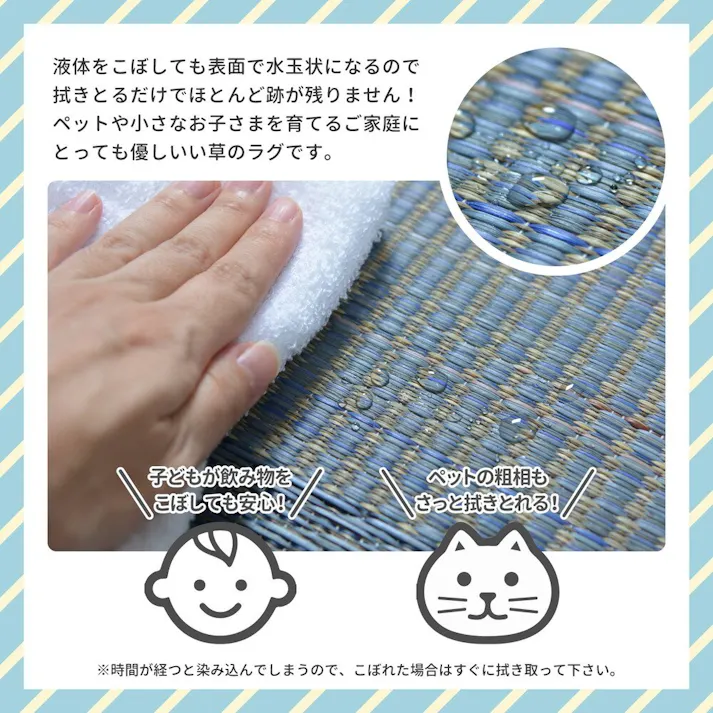 萩原 HAGIHARA い草ラグ デニムパッチ はっ水機能付き70×120ブルー 81946006【別送品】