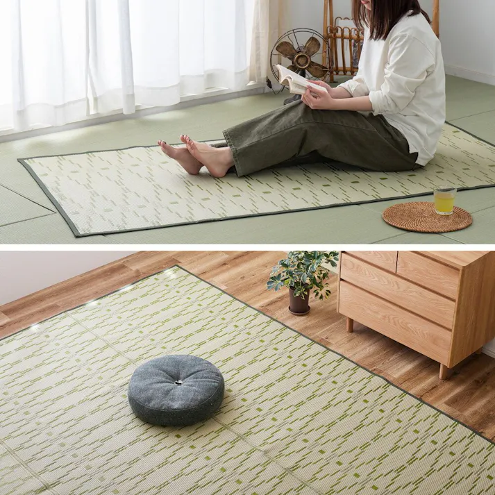 萩原 HAGIHARA 洗えるい草風カーペット やなぎ 江戸間10畳440×348グリーン 81947590【別送品】