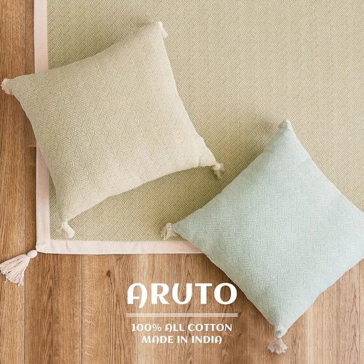 萩原 HAGIHARA インド綿背あてクッション アルト45×45ブルー 270078981【別送品】