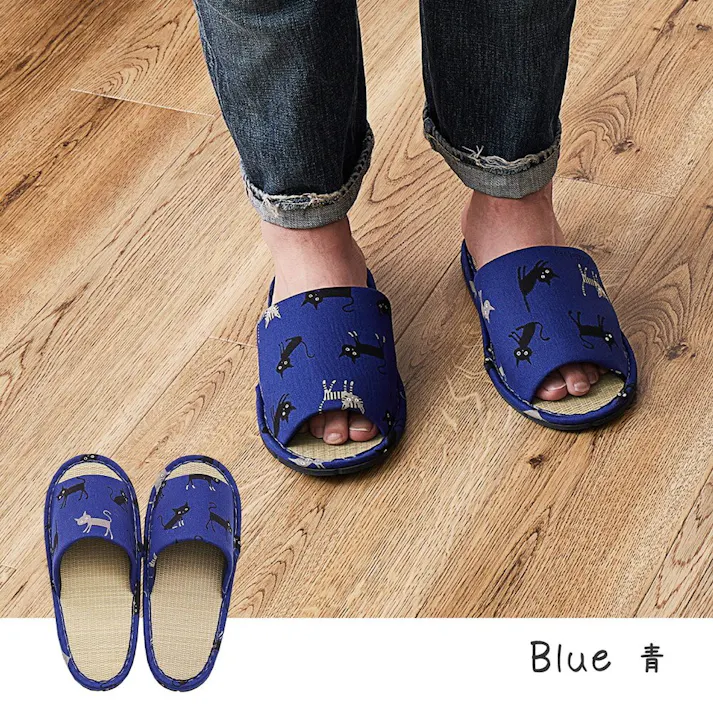 萩原 HAGIHARA 国産い草スリッパ モノネコ28cmブルー 81945121【別送品】
