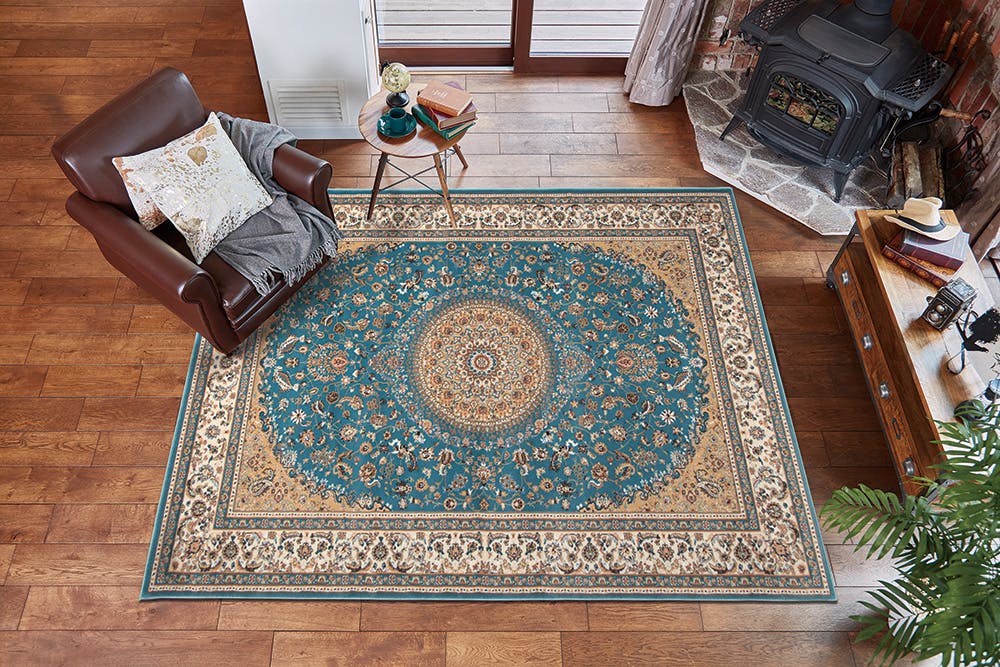 萩原 HAGIHARA トルコ製 ウィルトンラグ ローサマルカンド 200×250ブルー 270055915【別送品】