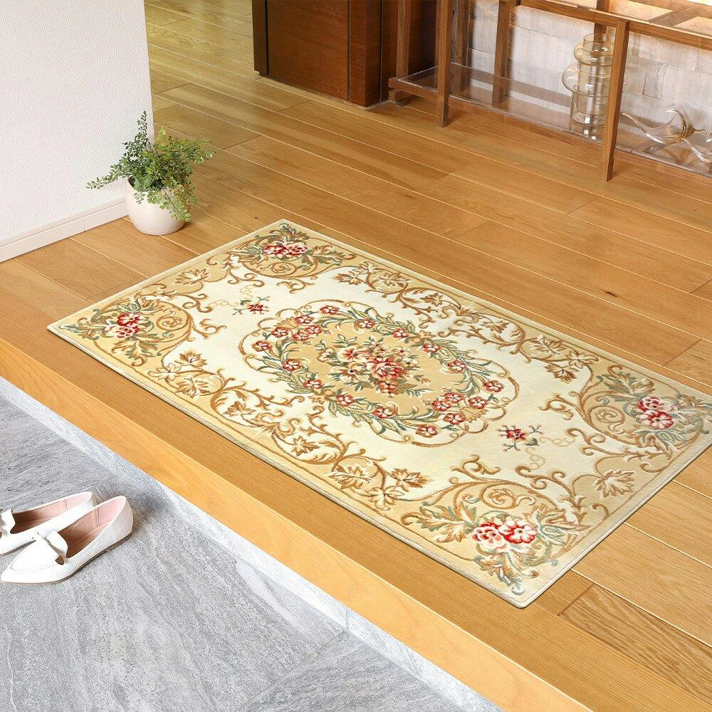 タフトプリント廊下敷き 裏貼り アイラス 約80×240cm BE