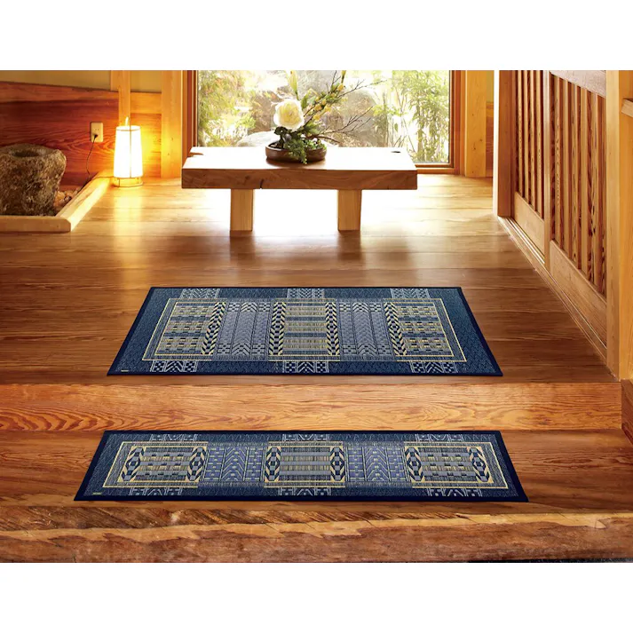 萩原 HAGIHARA 国産い草玄関マット(裏貼り) オリエンタル 30×120ブルー 81816303 4955872533865【別送品】