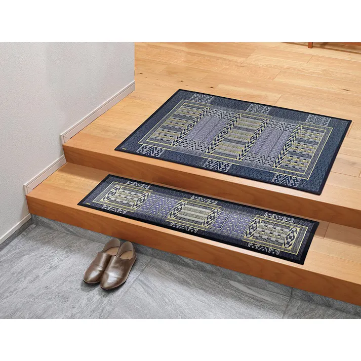 萩原 HAGIHARA 国産い草玄関マット(裏貼り) オリエンタル 30×120ブルー 81816303 4955872533865【別送品】
