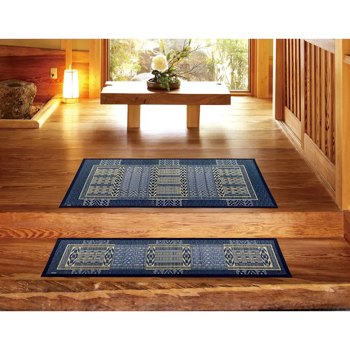 萩原 HAGIHARA 国産い草玄関マット(裏貼り) オリエンタル 70×120ブルー 81816304 4955872533872【別送品】