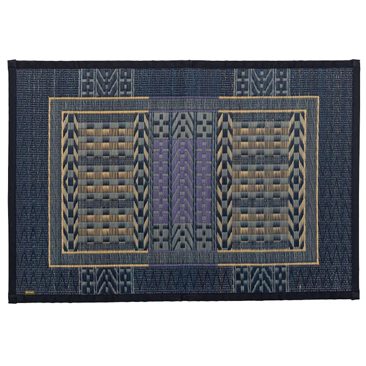 萩原 HAGIHARA 国産い草玄関マット(裏貼り) オリエンタル 70×120ブルー 81816304 4955872533872【別送品】